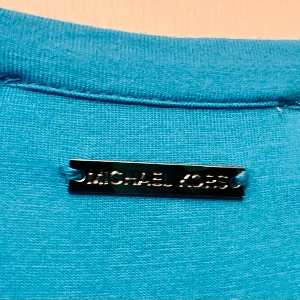 Michael Kors Tile Blue Silver Grommet Fringe Tank Top Size XL EUC - Picture 6 of 7